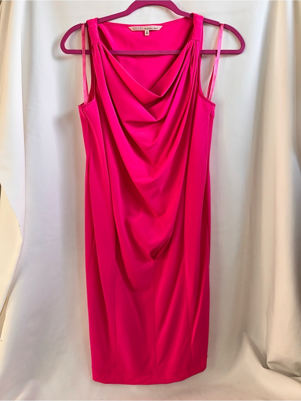 RACHEL Rachel Roy Bright Hot Pink Draped Cowl Mini Dress